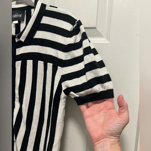Collectif Lailie Striped 60's Cardigan Black White Buttons - 2X - EUC - Picture 6 of 12